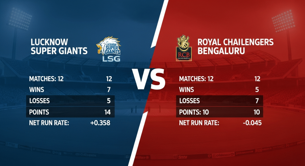 Lucknow Super Giants vs Royal Challengers Bengaluru Standings
